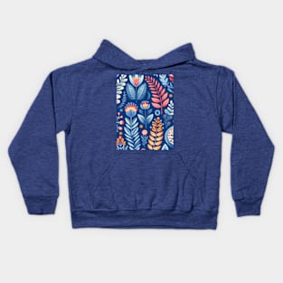 Scandinavian Folk Art floral pattern in indigo blue Kids Hoodie